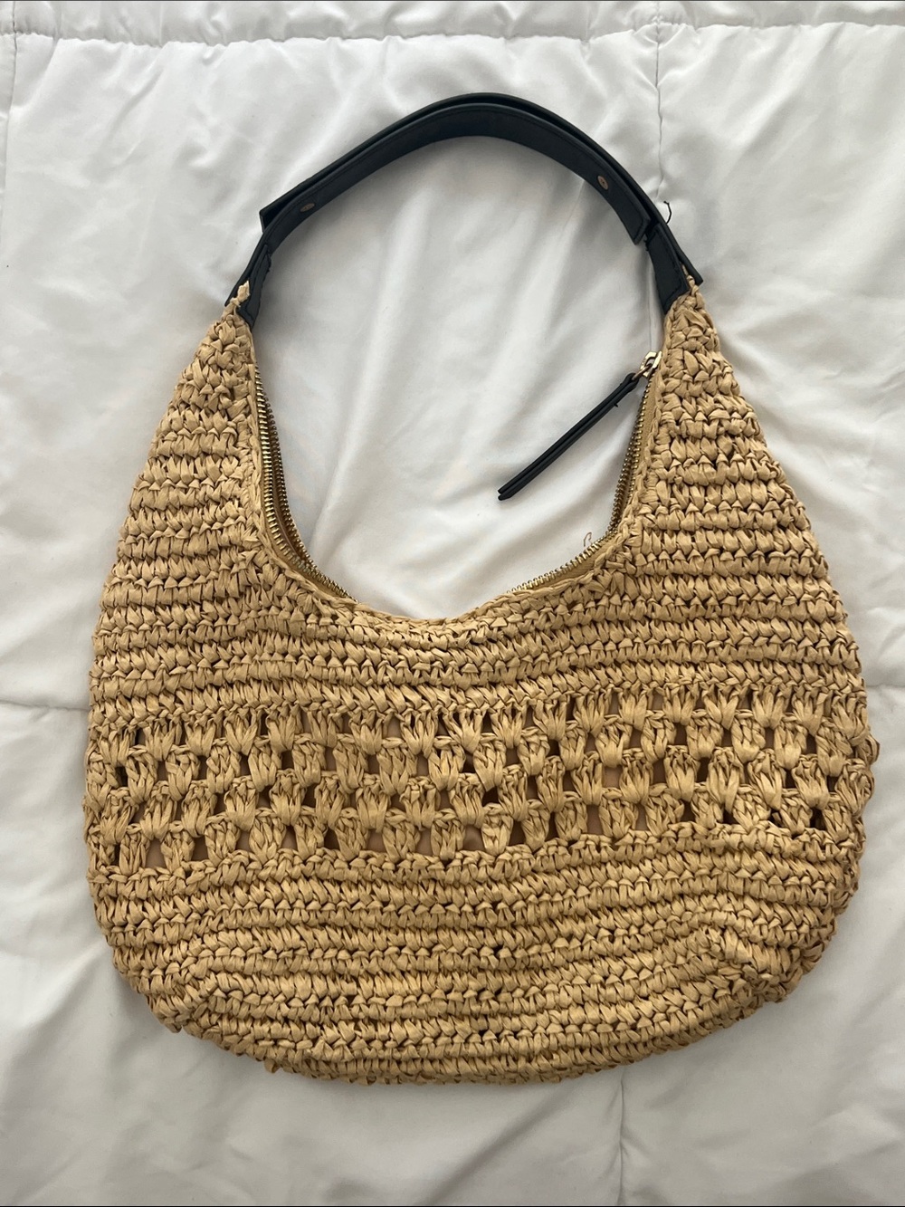 H&M Woven Straw Shoulder Bag with Black Handle